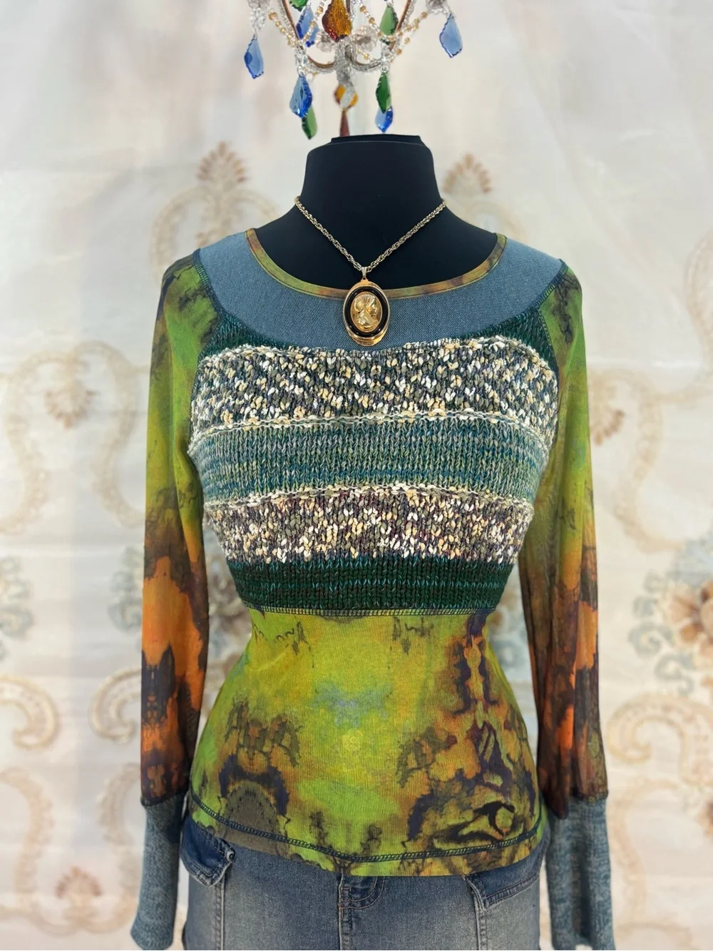 ✨Vintage Y2K Mixed Media Tie Dye Sweater Top✨